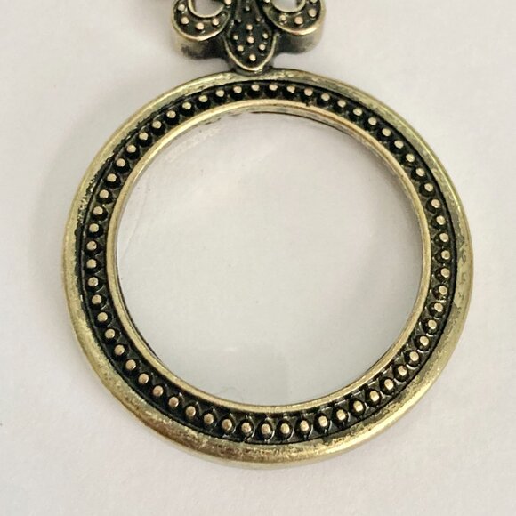 Gold Fleur de Lis Necklace 29" X-Long Magnifying Glass Vintage Plus Size Plated - Picture 10 of 16